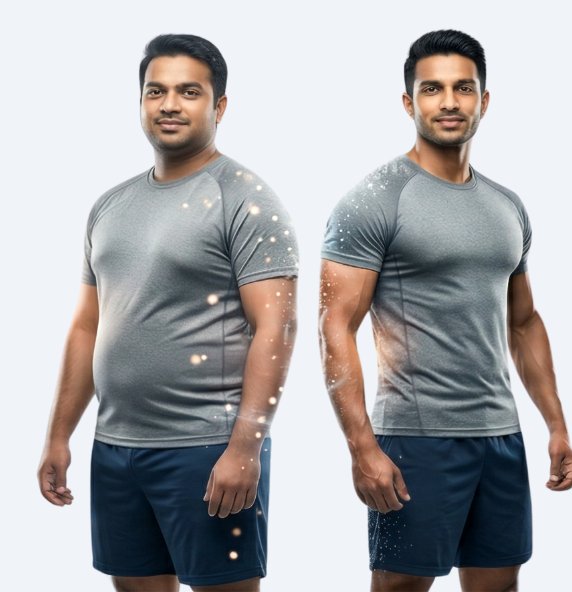 Weight loss before and after illustration - Ogha Health Gachibowli